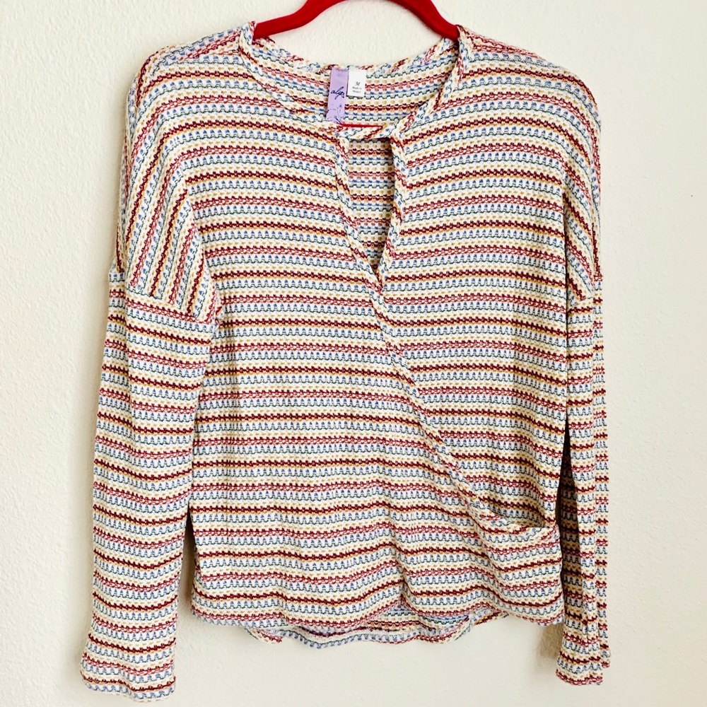 Francesca’s Striped Knit Wrap Style Long Sleeve Top Multicolored Medium